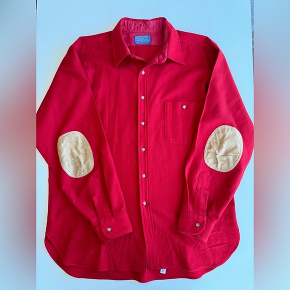 Pendleton Red Pure Virgin Wool Elbow Patch Flannel Men's XL USA Made *Flaws - Picture 1 of 8
